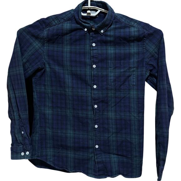 ASOS Men Shirt Size L Green Blue Plaid Button Up Long Sleeve Cotton Preppy - Picture 2 of 9